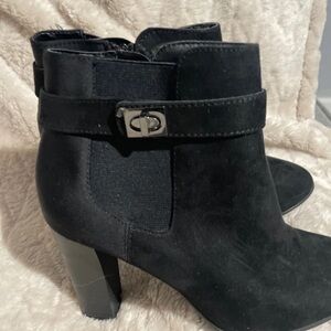 Kelly & Katie Black Suede-Look Ankle Boots with Buckle Accent